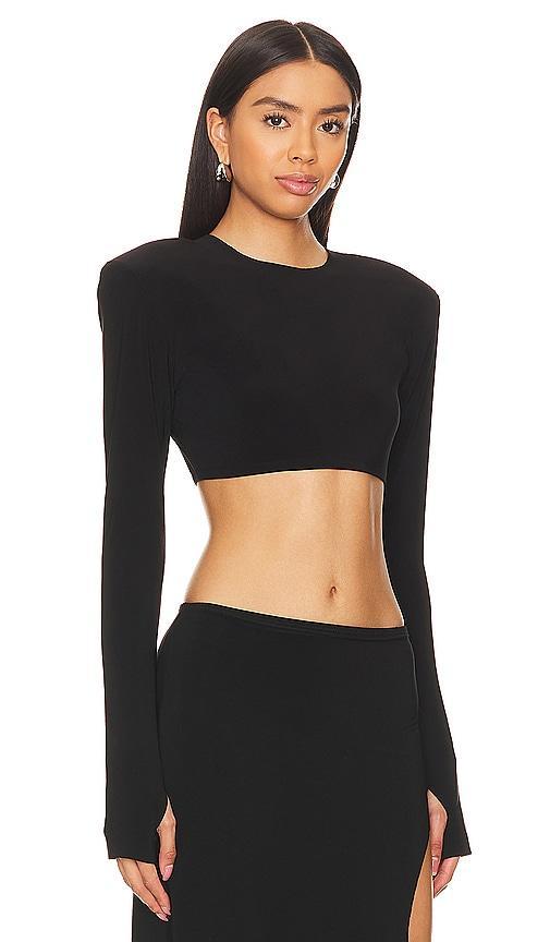 Norma Kamali Cropped Shoulder Pad Long Sleeve Crew Top Product Image