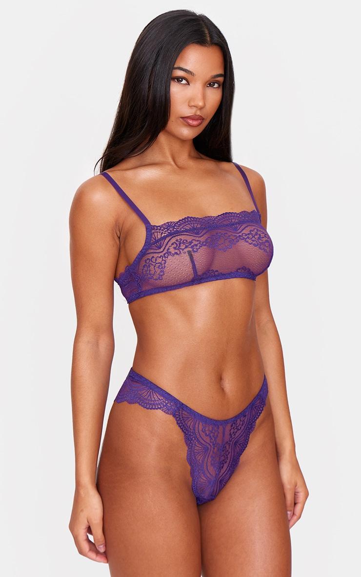 Deep Purple Scallop Lace Thong Product Image