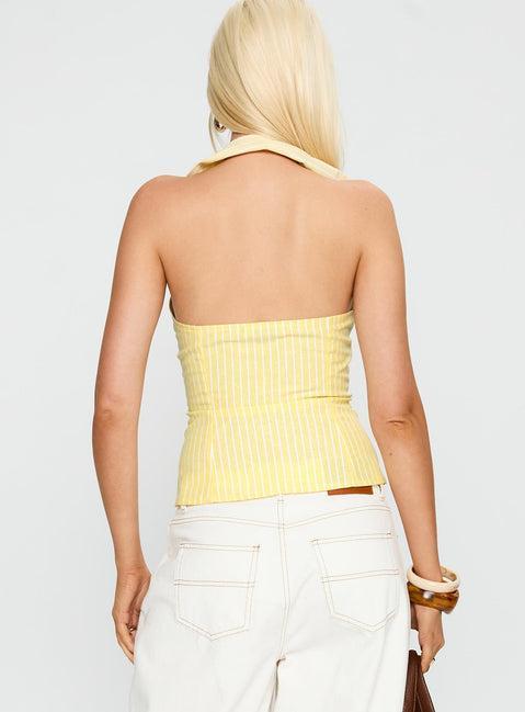 Dress You Up Tie Up Top Lemon Pinstripe Product Image