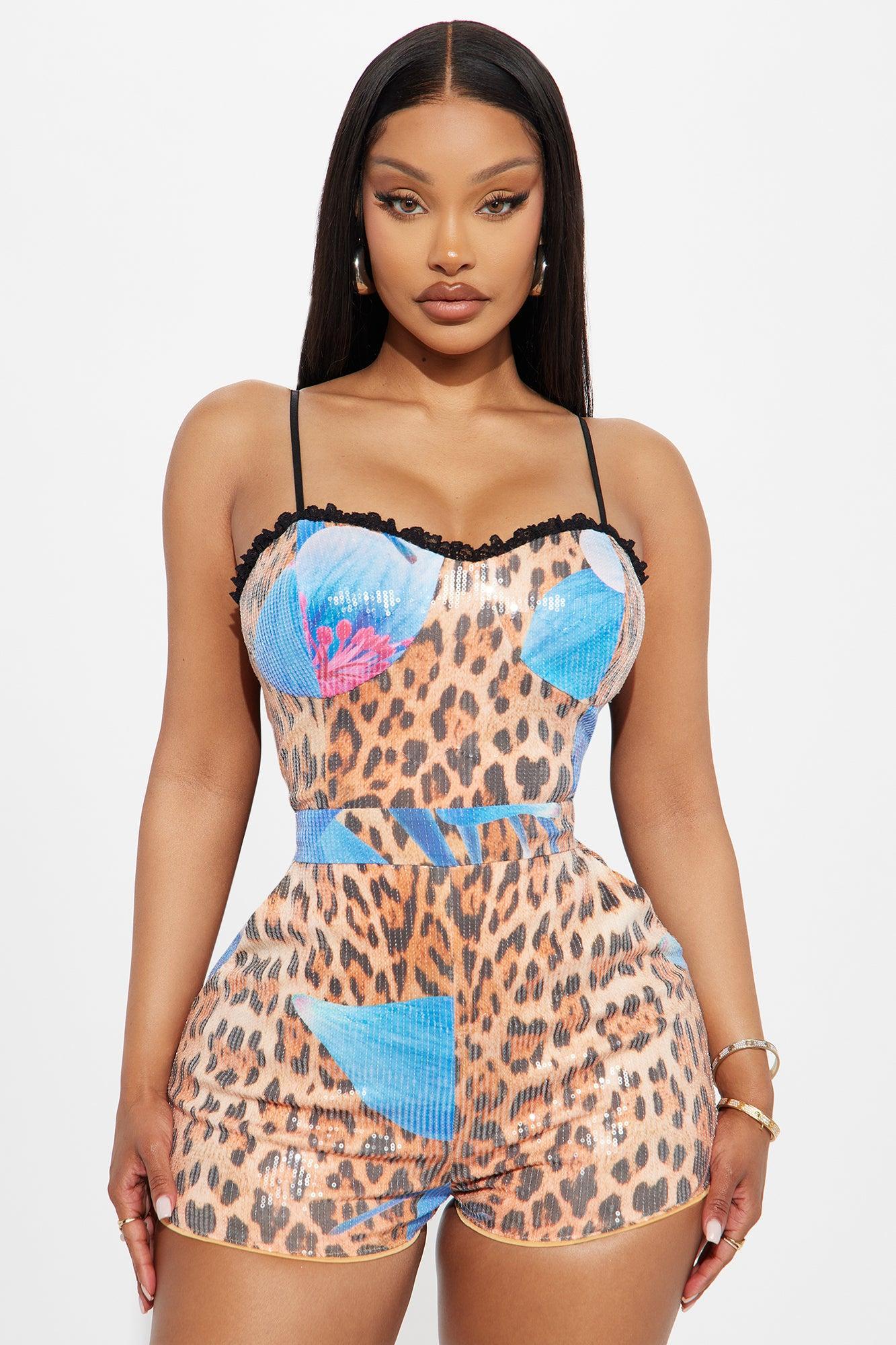 Hailey Sequin Romper - Leopard Product Image