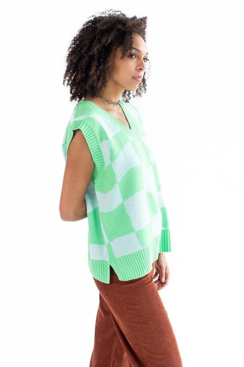 Sky Green Checker Sweater Vest Product Image