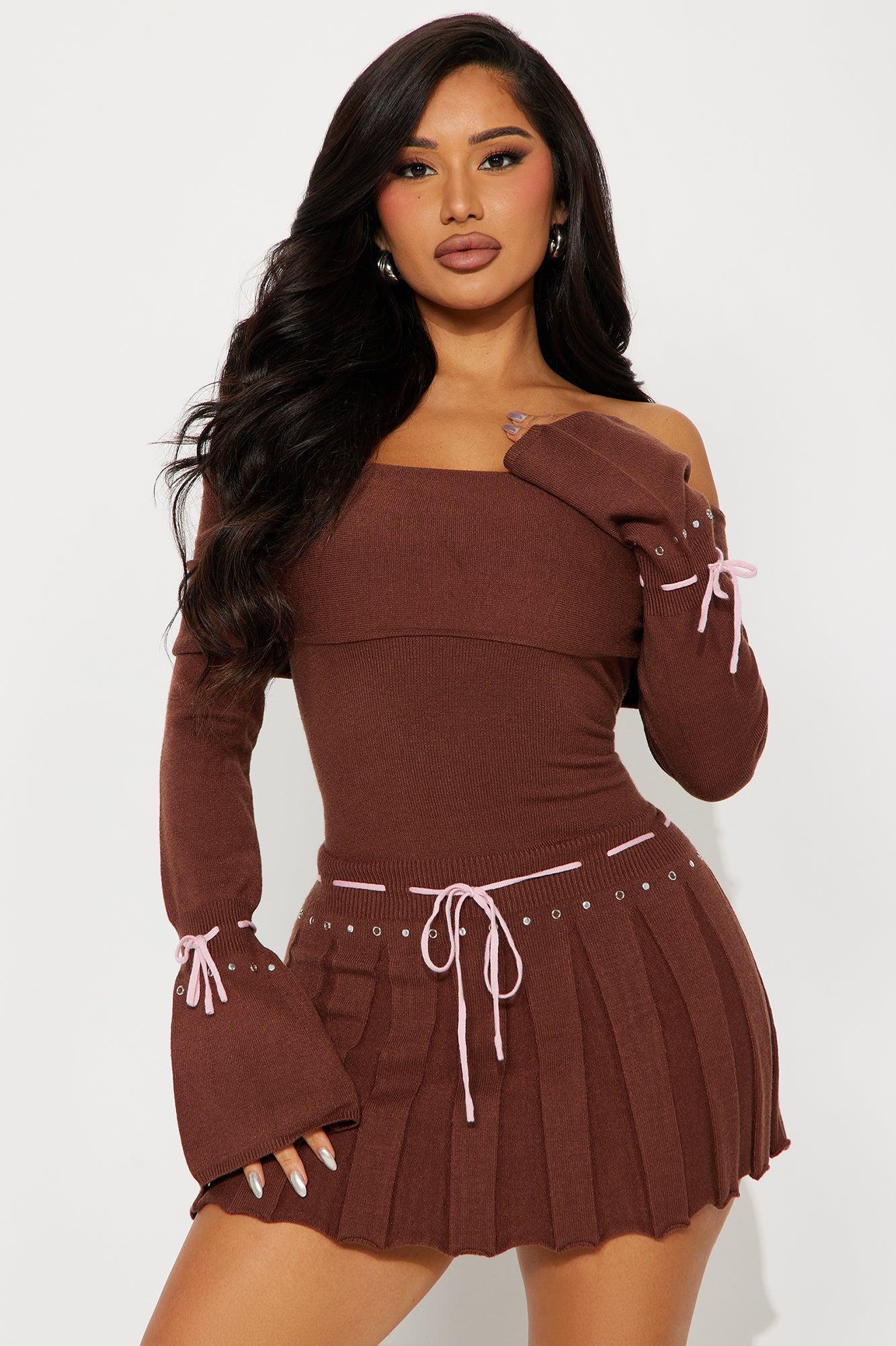 Prep School Mini Sweater Dress - Brown Product Image