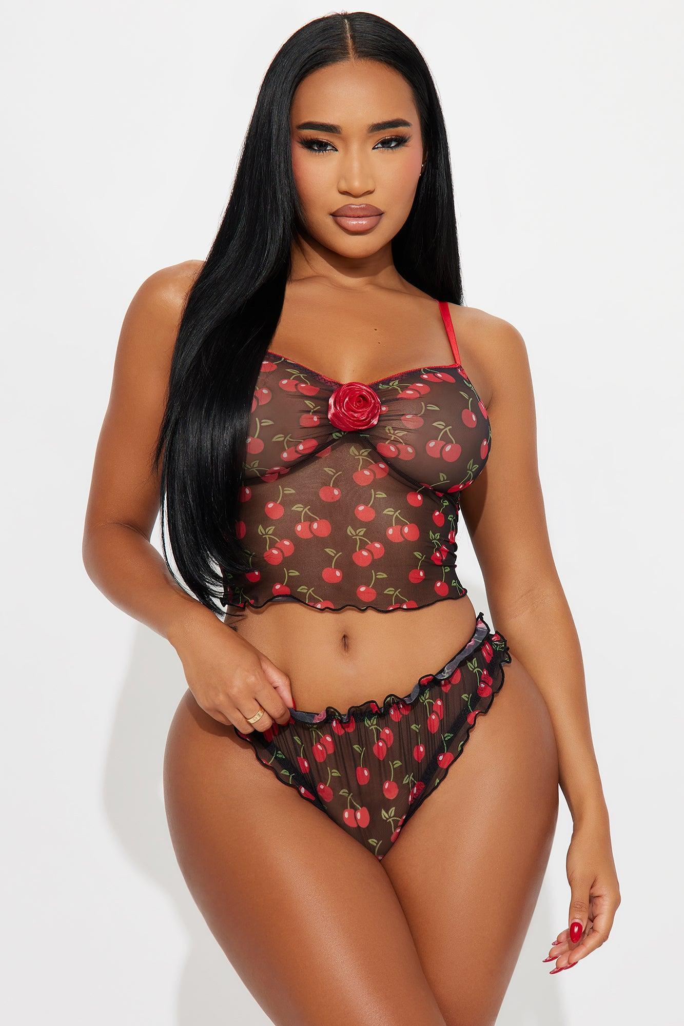 Tiana Printed Mesh Rose 2 Piece Set - Black/Red Product Image