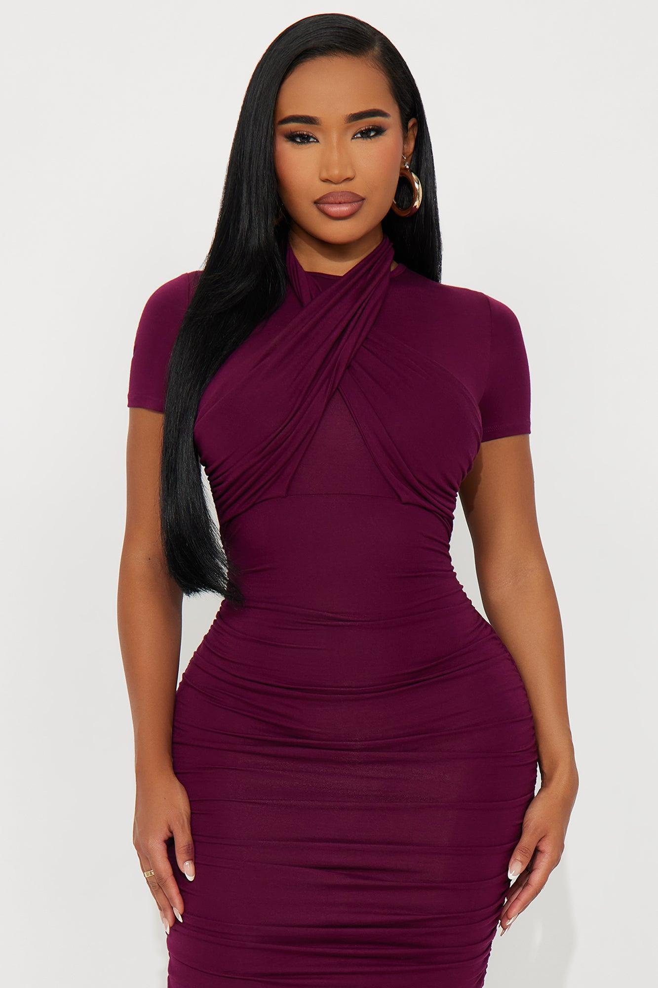She Said Draped Midi Dress - Burgundy Product Image