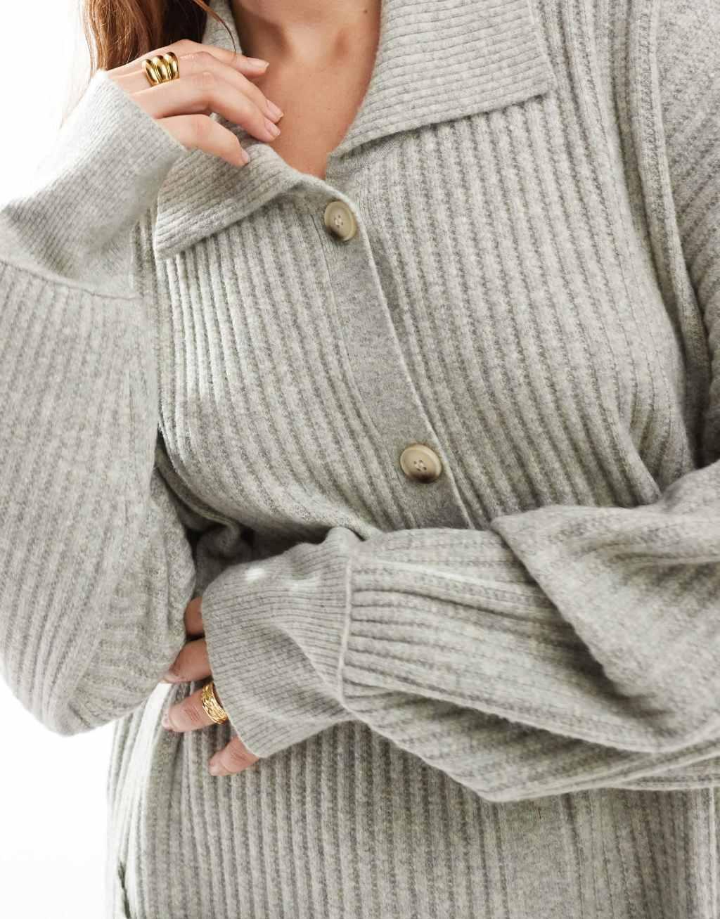 Free People oversized longline button detail cardigan in soft gray Product Image