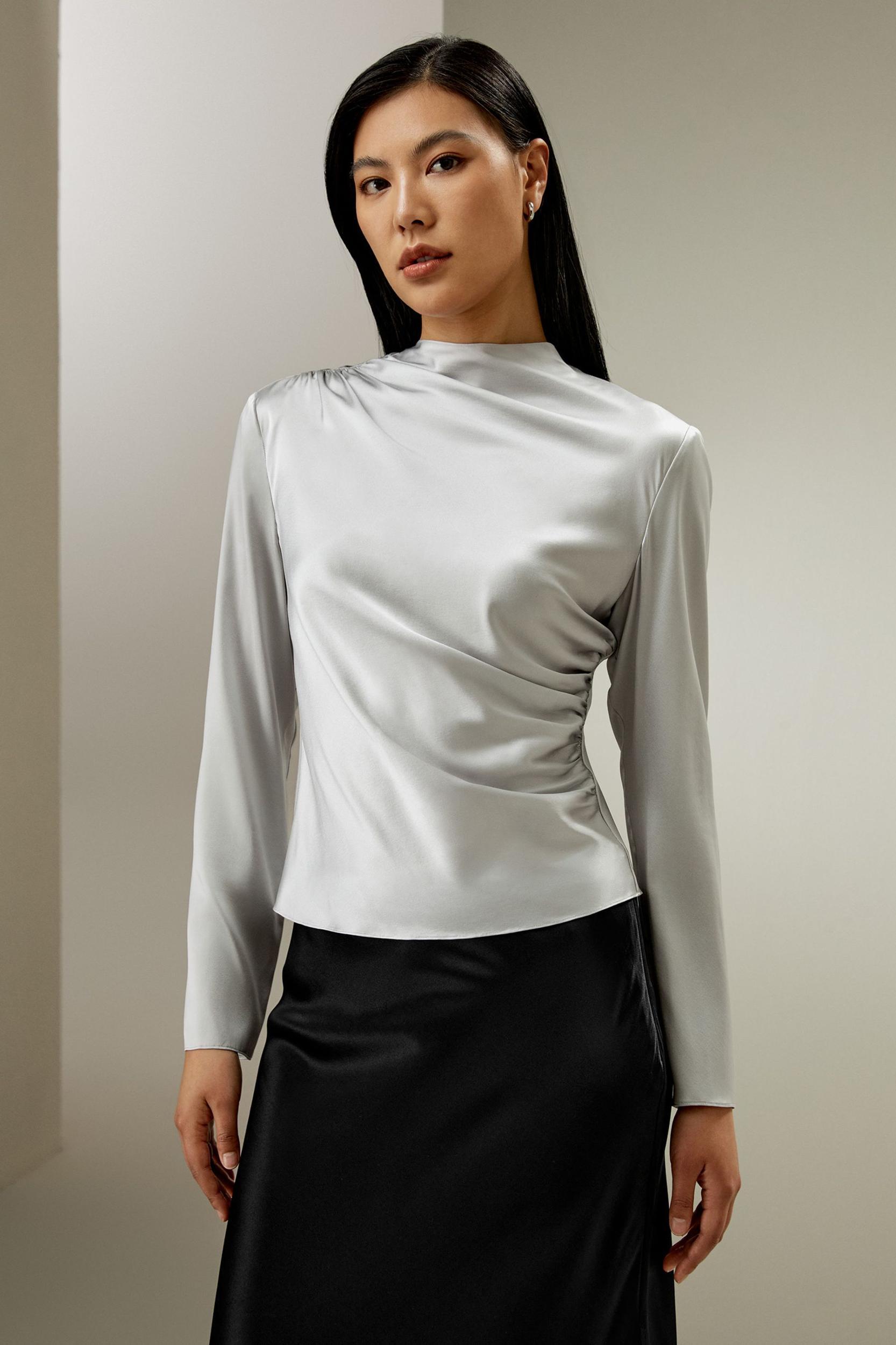 Oblique Wave Silk Blouse Product Image