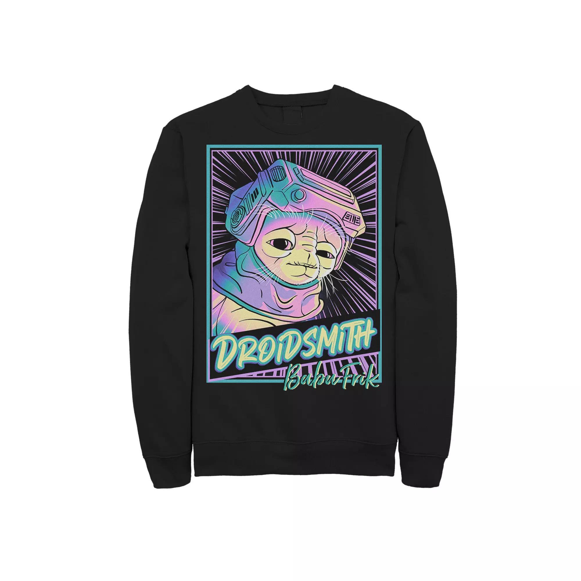 Men's Star Wars: The Rise Of Skywalker Babu Frik Neon Poster Sweatshirt, Size: Small, Black Product Image