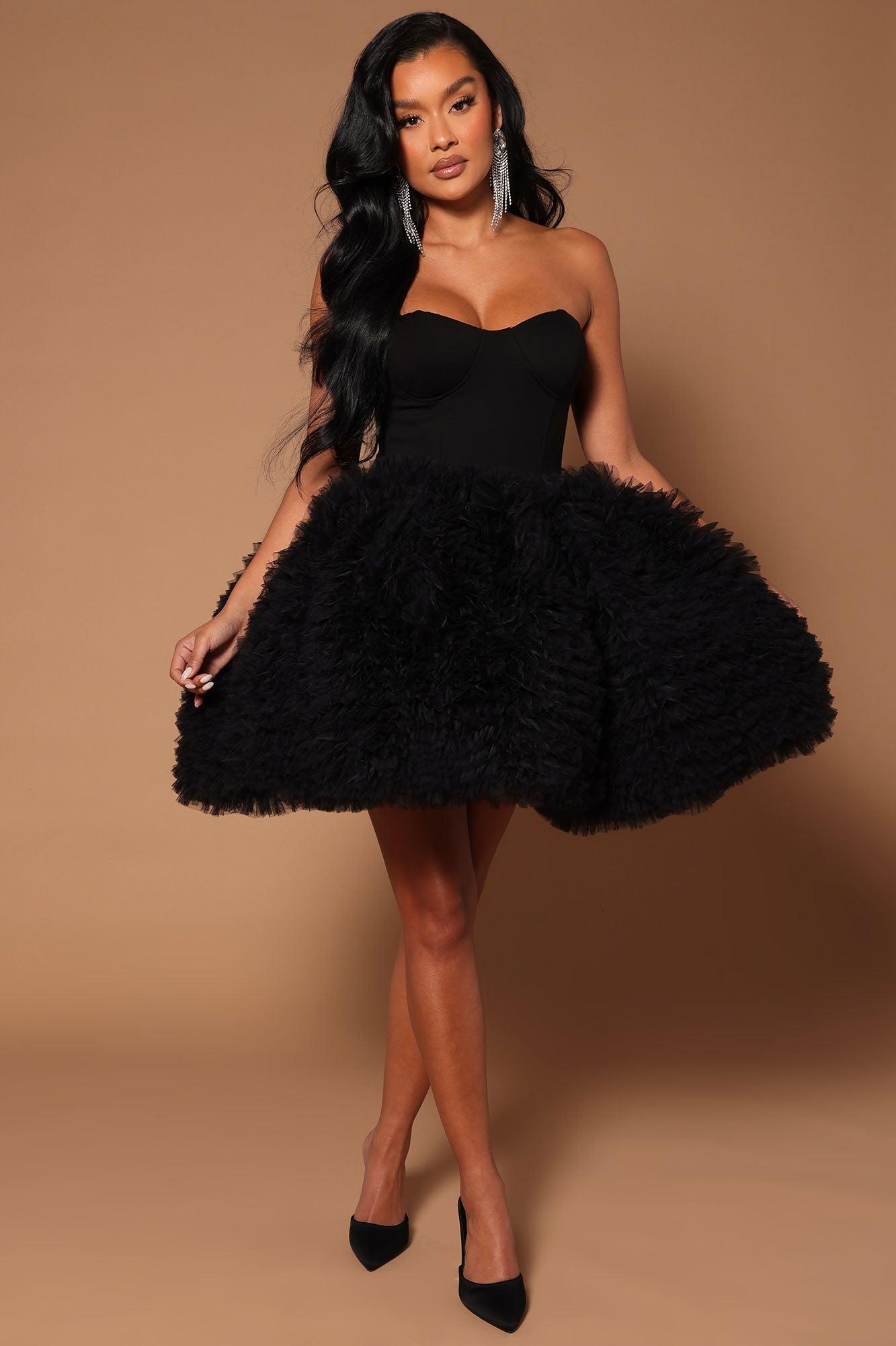 Nikki Ruffle Mini Dress - Black Product Image