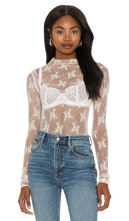 Free People Lady Lux Jacquard Sheer Mock Neck Long Sleeve Layering Top Product Image
