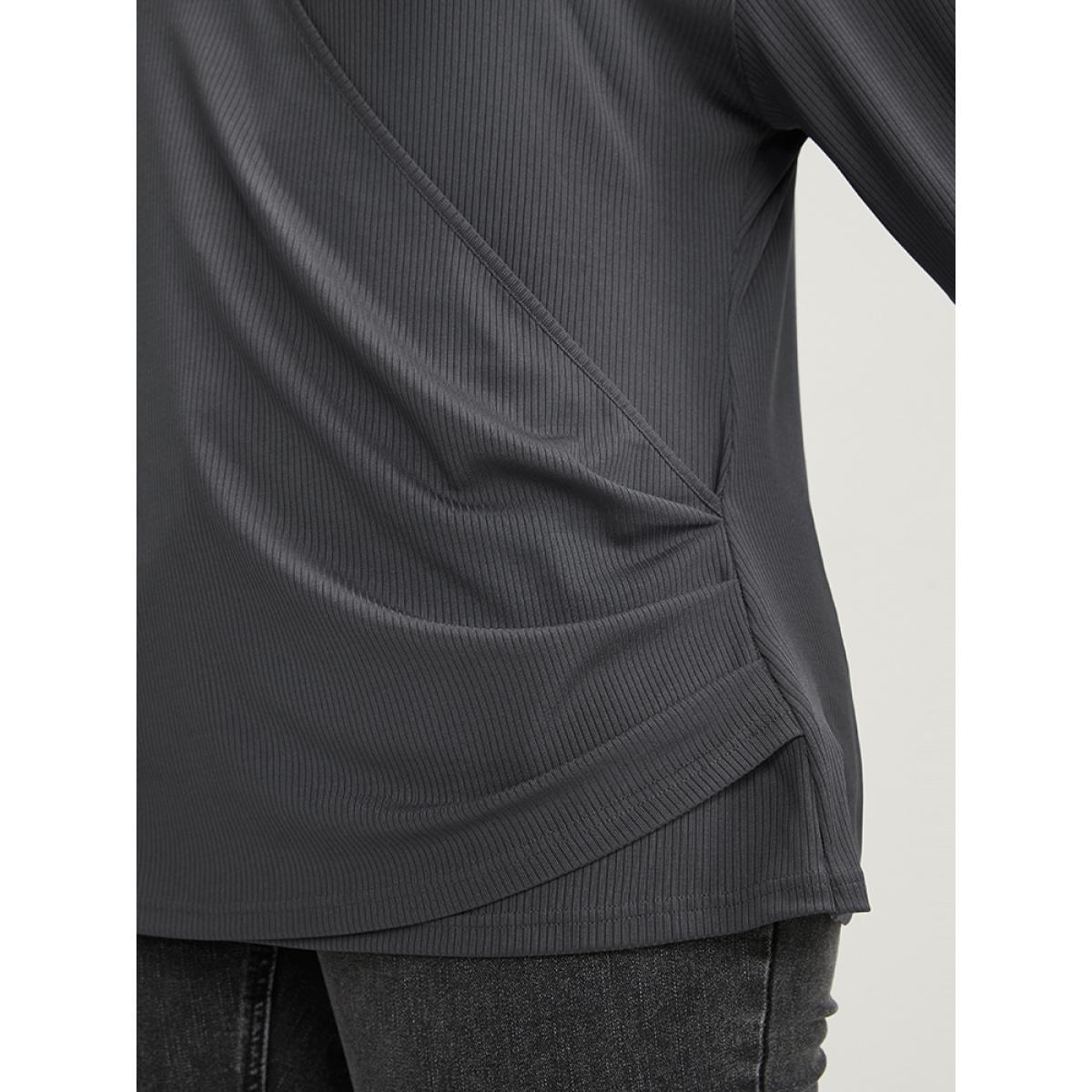 Plus Size Solid Wrap Rib Knit Sweatshirt Women DimGray Elegant Wrap Loose V-neck Dailywear Sweatshirts BloomChic 26/4X Product Image