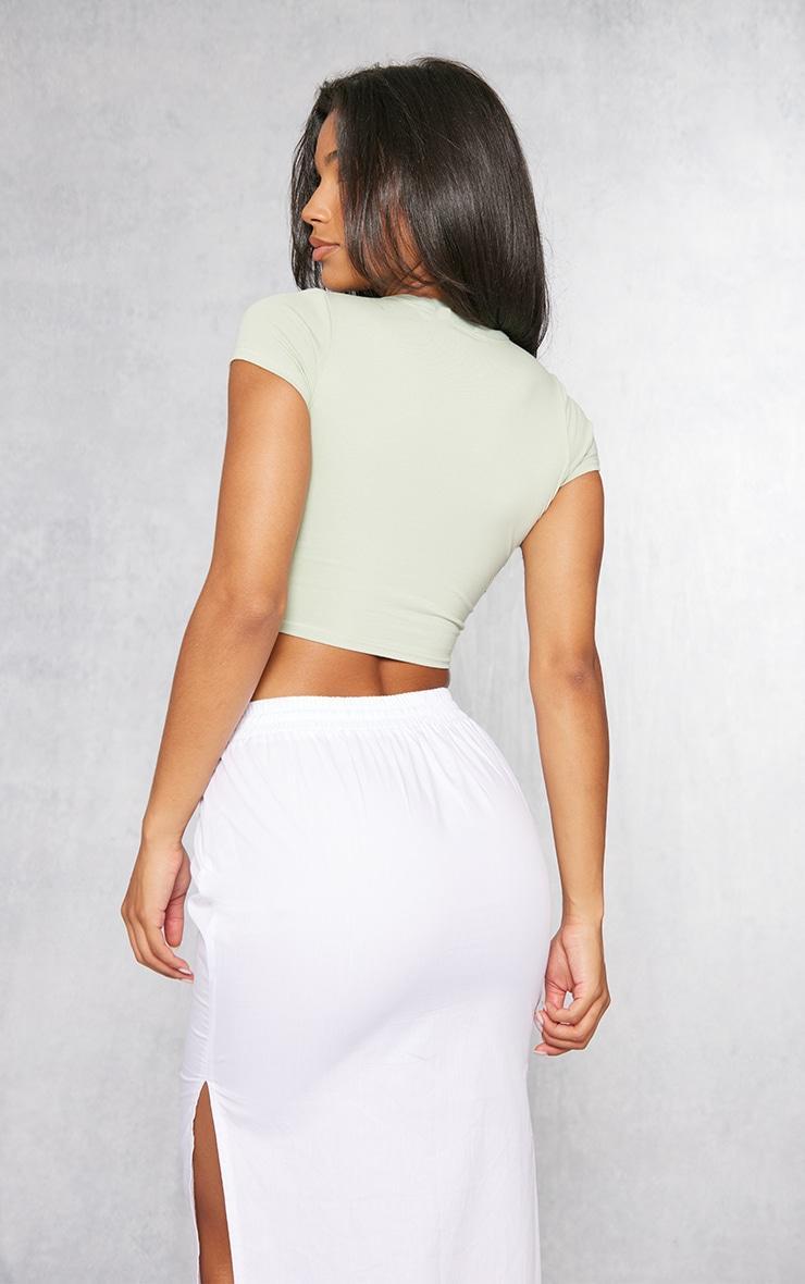 Sage Khaki Cotton Short Sleeve Crop Top Product Image