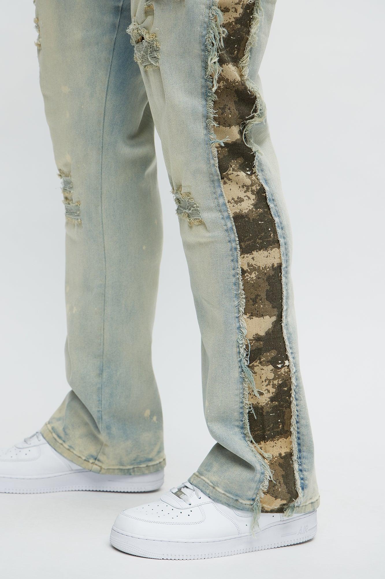Cover Me Camo Ripped Stacked Skinny Flare Jeans - Light Wash Male Product Image