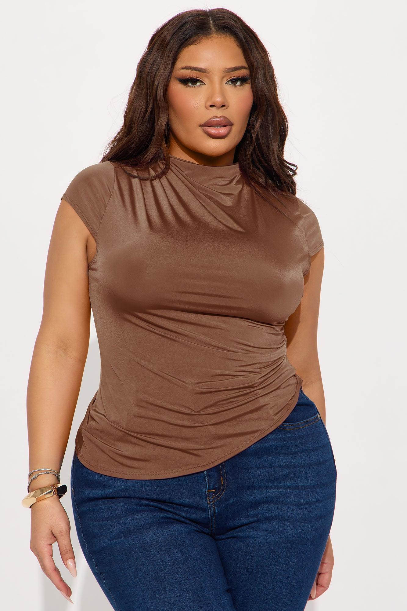 Ines Asymmetrical Ruched High Neck Top - Chocolate Female Product Image