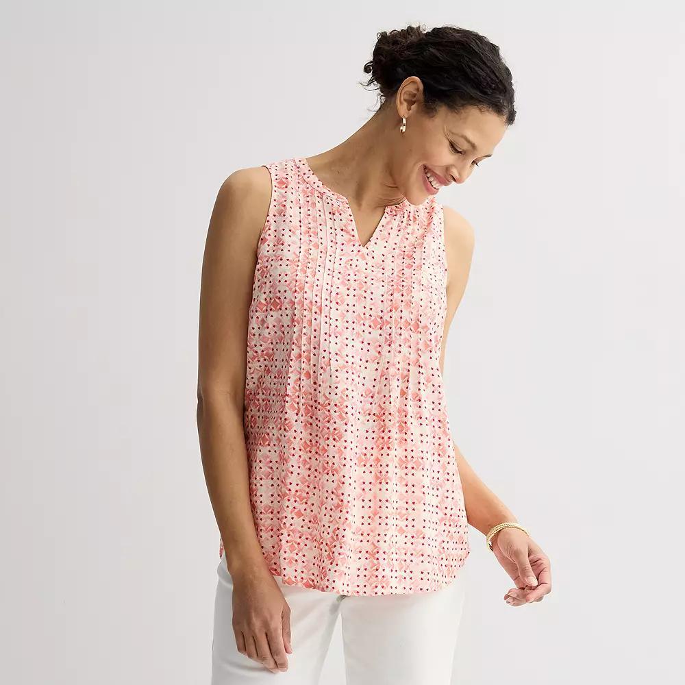 Women's Croft & Barrow® Pintuck Sleeveless Shell Top, Size: Small, Deep Pink Geo Product Image