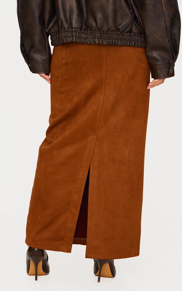 Camel Faux Suede Seam Detail Column Maxi Skirt Product Image