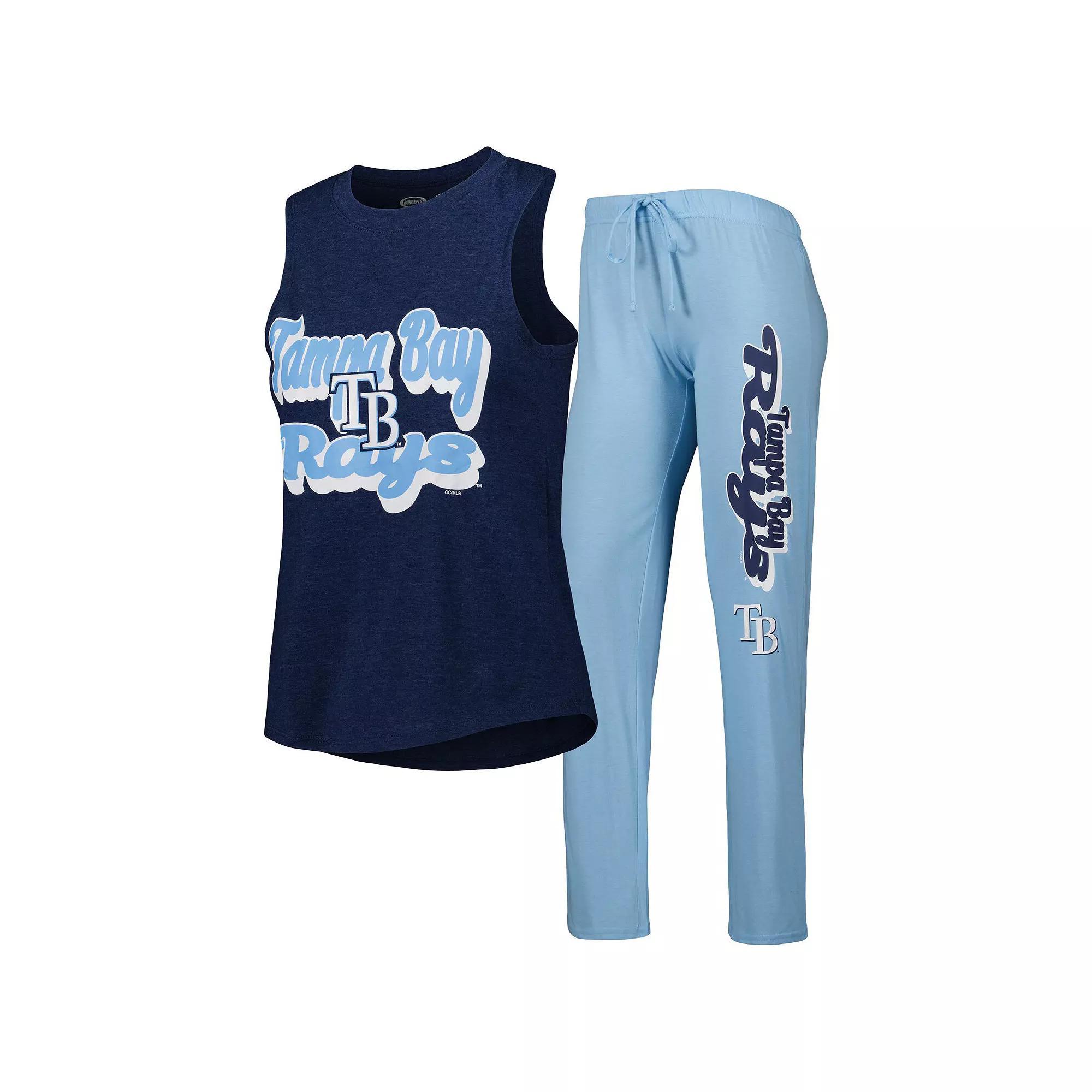 Women's Concepts Sport Light Blue/Navy Tampa Bay Rays Wordmark Meter Muscle Tank Top & Pants Sleep Set, Size: Medium Product Image