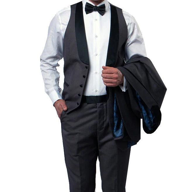 Gray Slim Fit Tuxedo 3 Piece with Satin Shawl Collar Vest Product Image