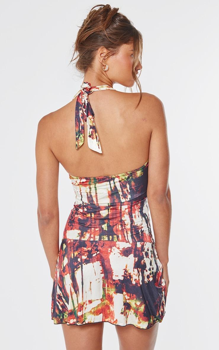 Multi Abstract Print Slinky Halter Neck Mini Dress Product Image