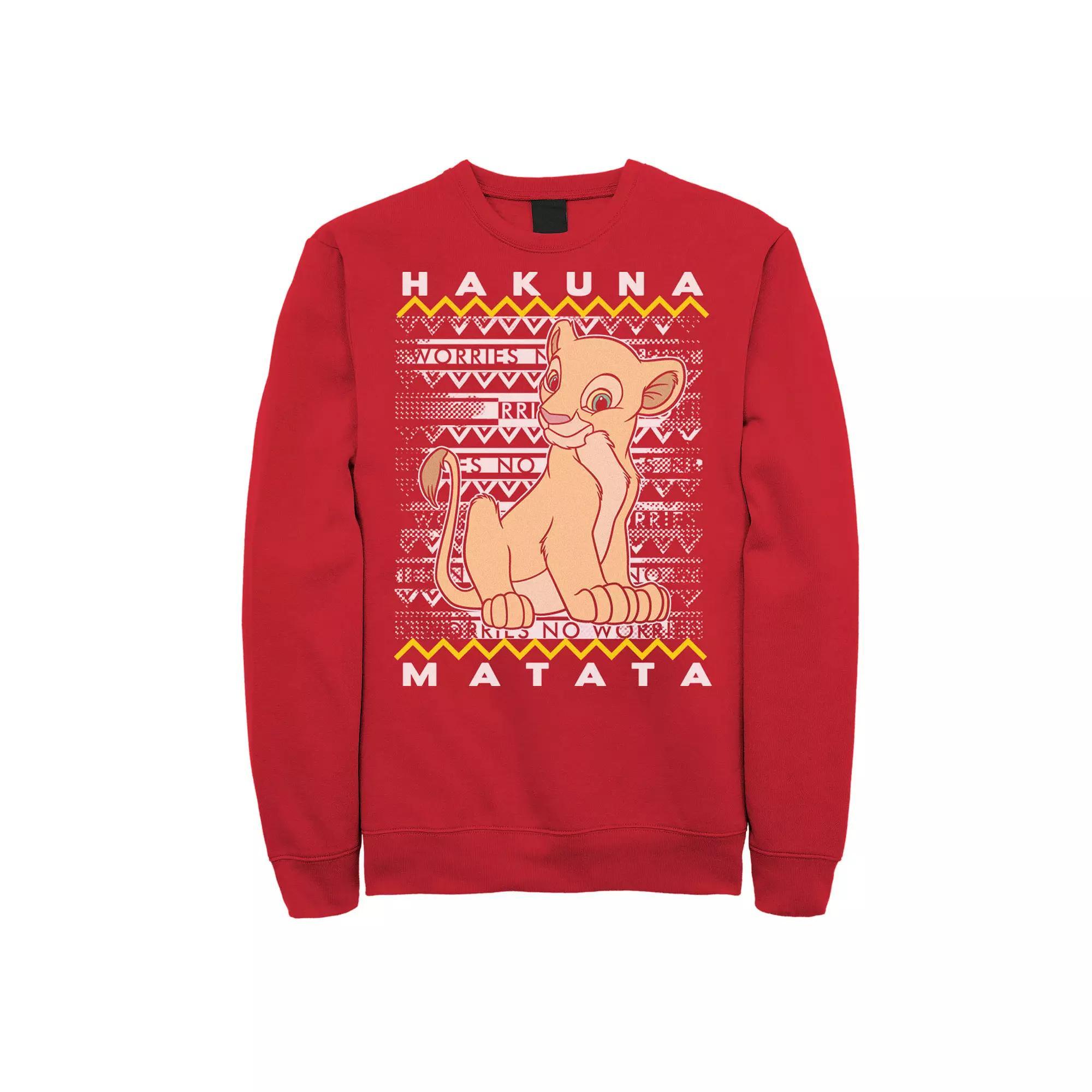 Disney's The Lion King Men's Simba Ugly Christmas Graphic Fleece Pullover, Size: Large, Red Product Image