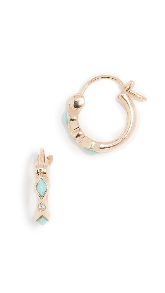 Sydney Evan 14k Turquoise Diamond Bezel Huggie Hoop Earrings | Shopbop Product Image