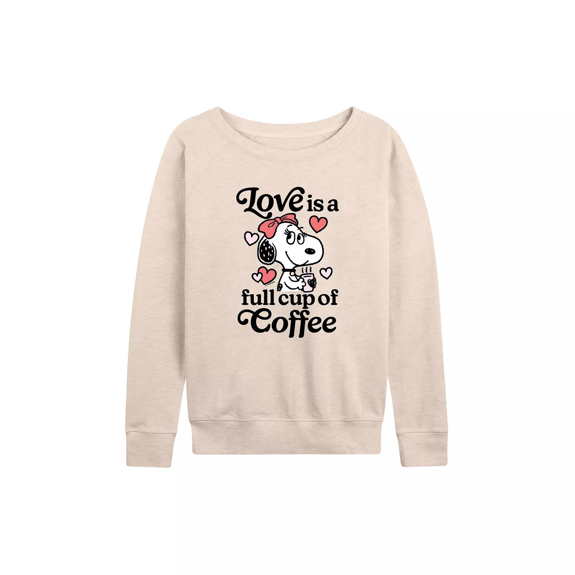 Women's Peanuts Belle Love Is A Full Cup Of Coffee French Terry Long Sleeve Tee, Size: XXL, Beige Product Image