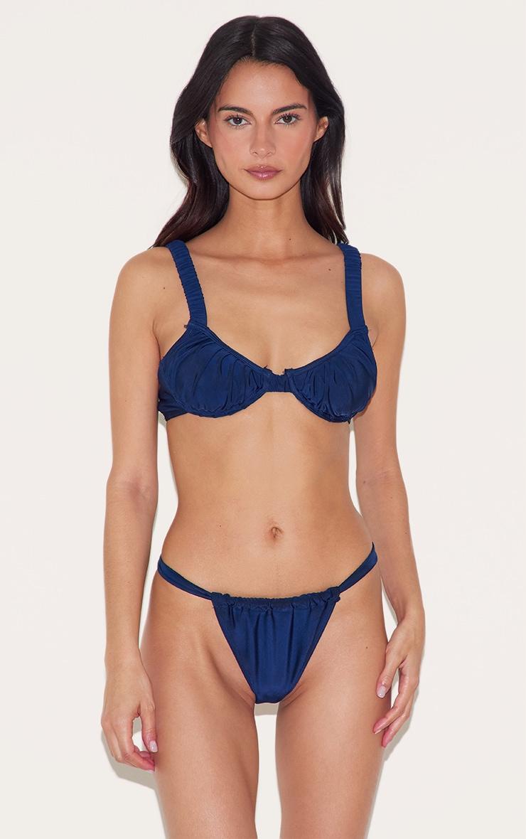 Navy Blue Ruched Underwired Bikini Top Product Image