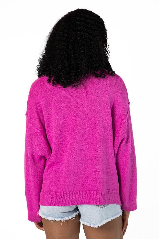 Tell Me Everything Magenta Oversized Pocketed Light Weight Sweater SALE Product Image