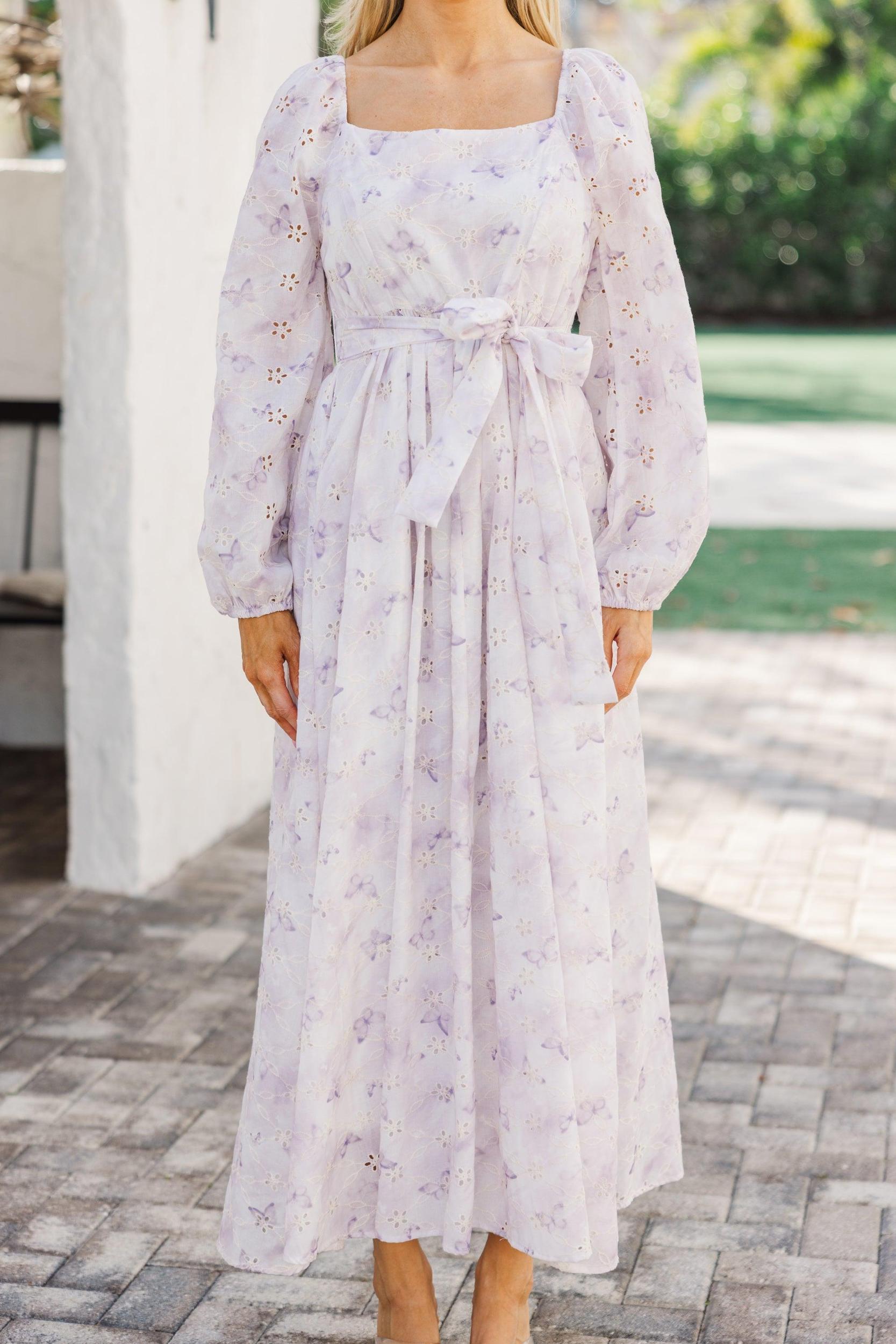 Feeling Just So Sweet Lavender Eyelet Midi Dress Female Product Image