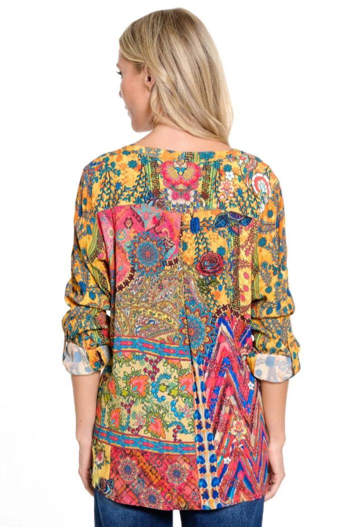 Mustard/Multicolor Embroidered Print Tunic Product Image