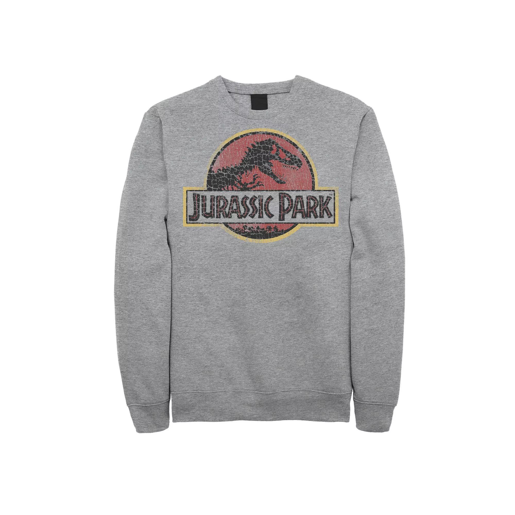 Mens Jurassic Park Cracked Classic Vintage Logo Sweashirt Athletic Grey Product Image