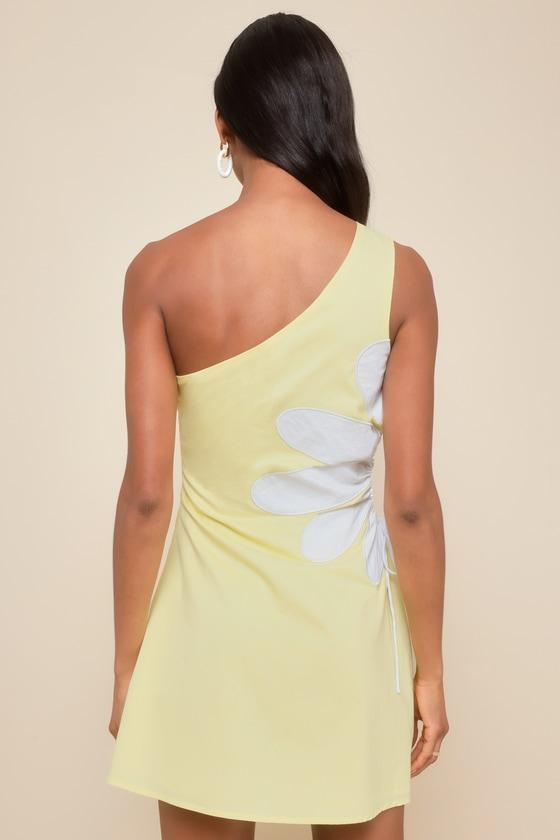 Sunny Design Yellow Cutout Flower One-Shoulder Mini Dress Product Image
