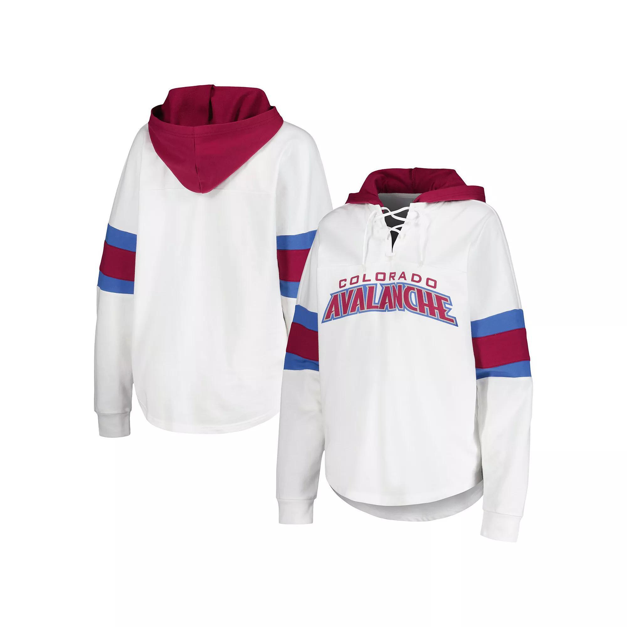 Women's G-III 4Her by Carl Banks White/Burgundy Colorado Avalanche Goal Zone Long Sleeve Lace-Up Hoodie T-Shirt, Size: XL Product Image