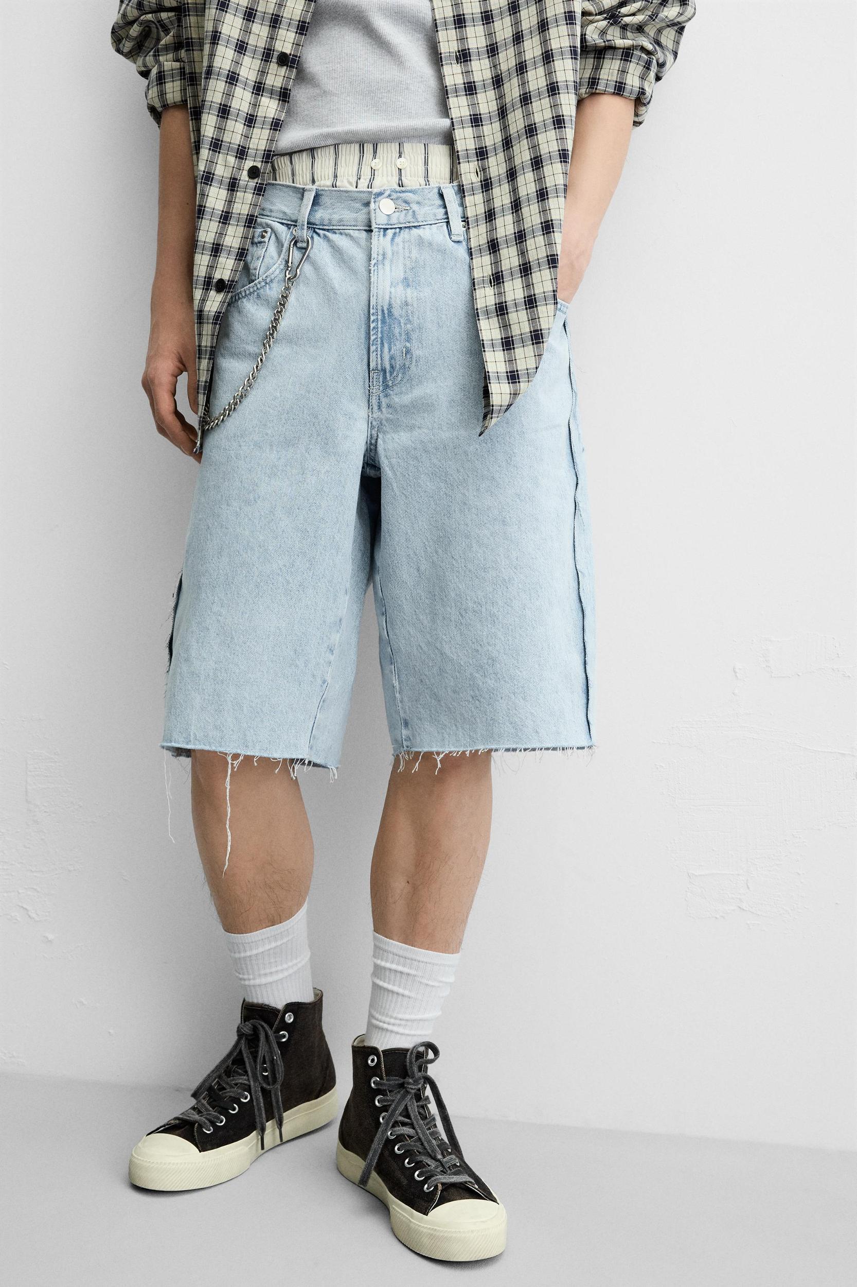 EMBROIDERED BAGGY FIT DENIM SHORTS Product Image