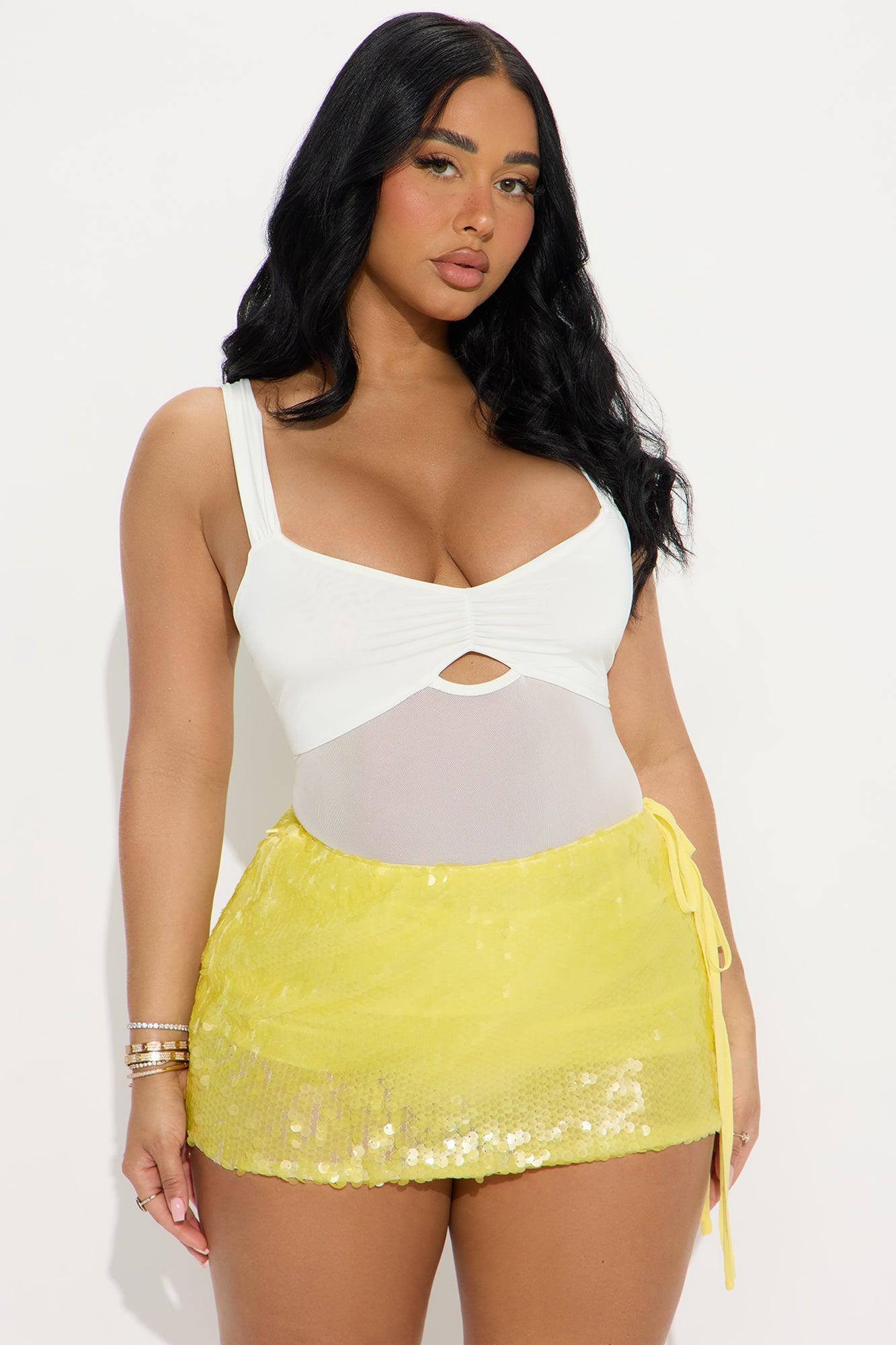 Alluring Mesh Cut Out Ruched Bodysuit - White Product Image