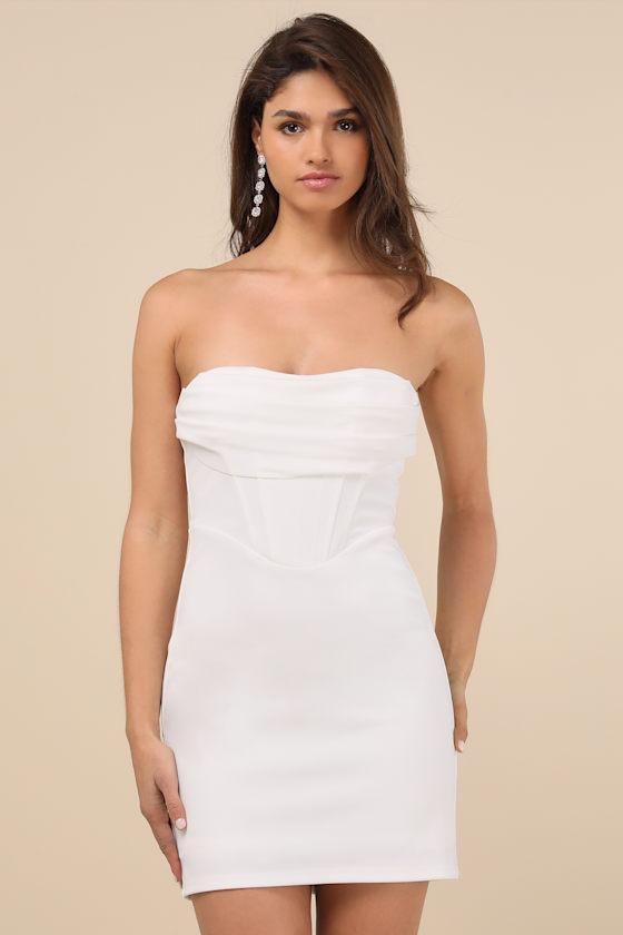 Dramatic Intent White Strapless Corset Bodycon Mini Dress Product Image