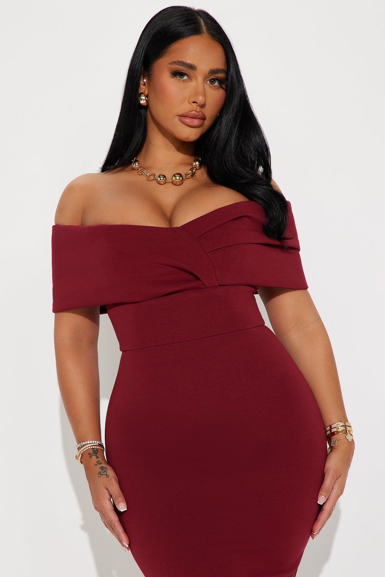 Emmabella Off Shoulder Midi Dress - Wine Product Image