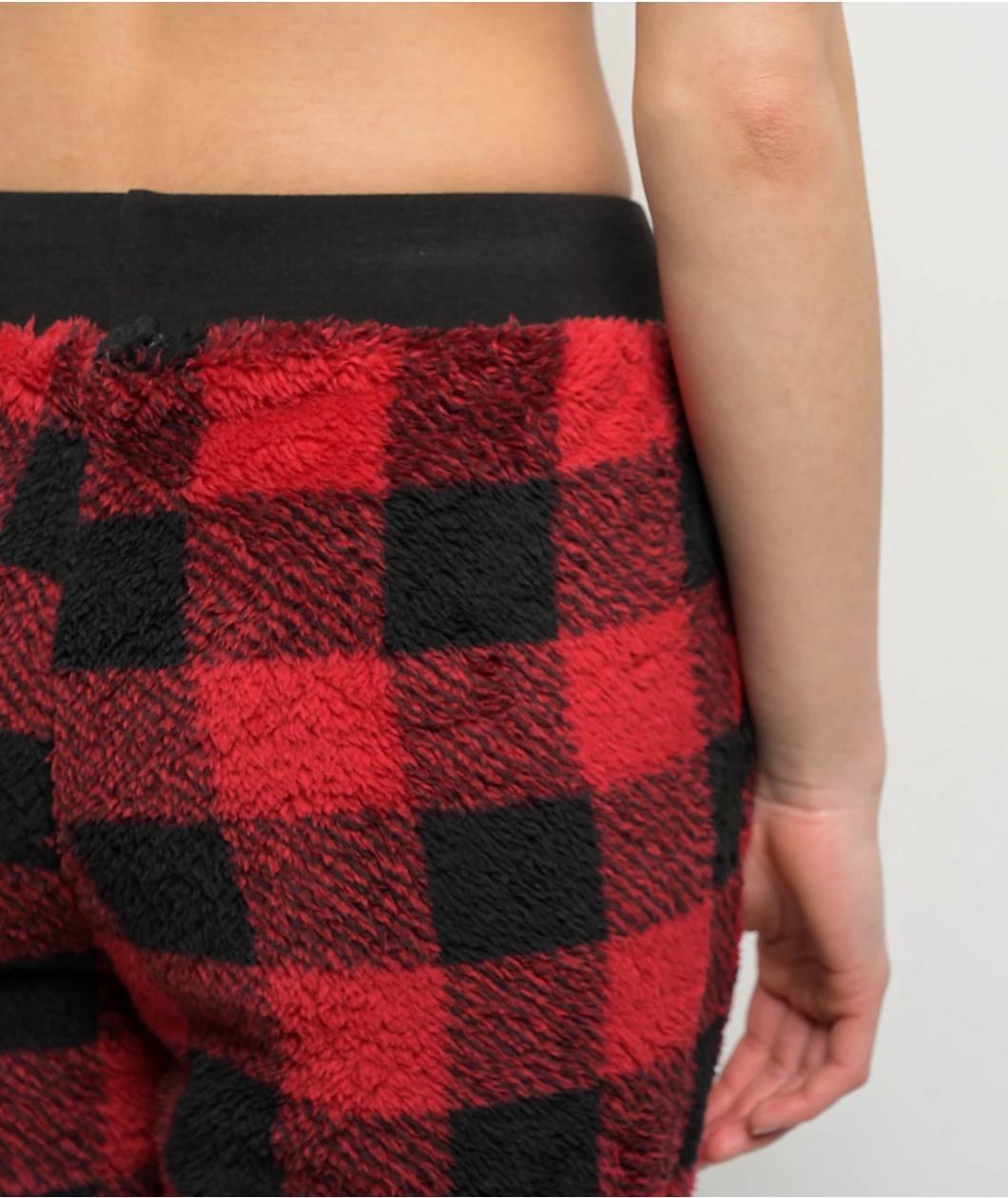 Cali 1850 Sherpa Plaid Red & Black Jogger Sweatpants Product Image