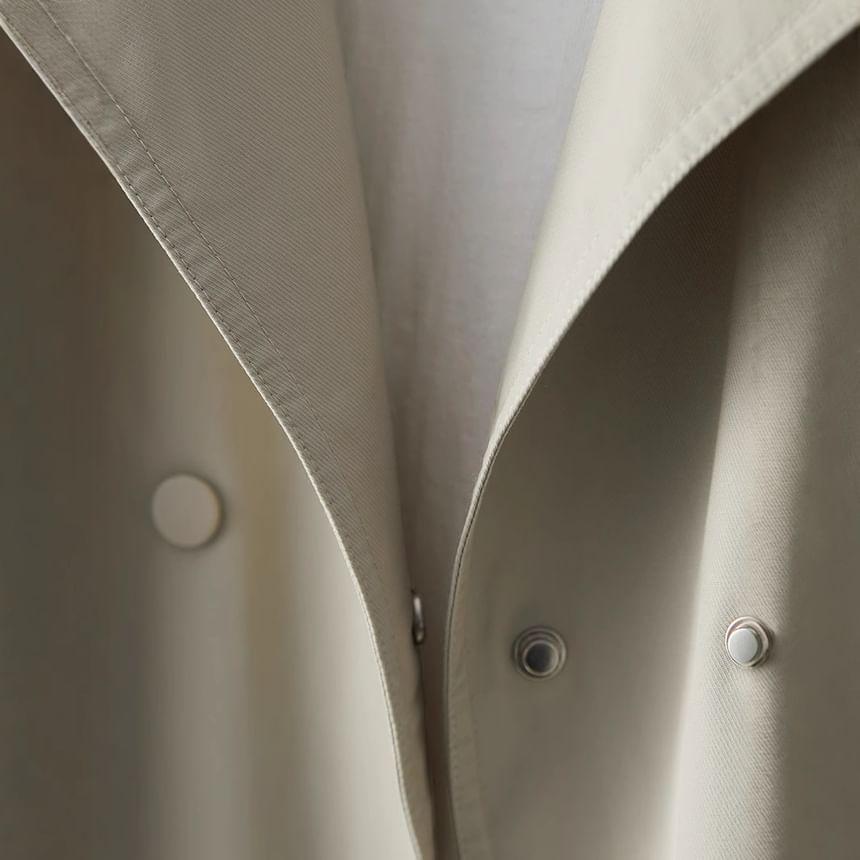 Lapel Collared Plain Double-Breasted Drawstring Waist Trench Coat Product Image