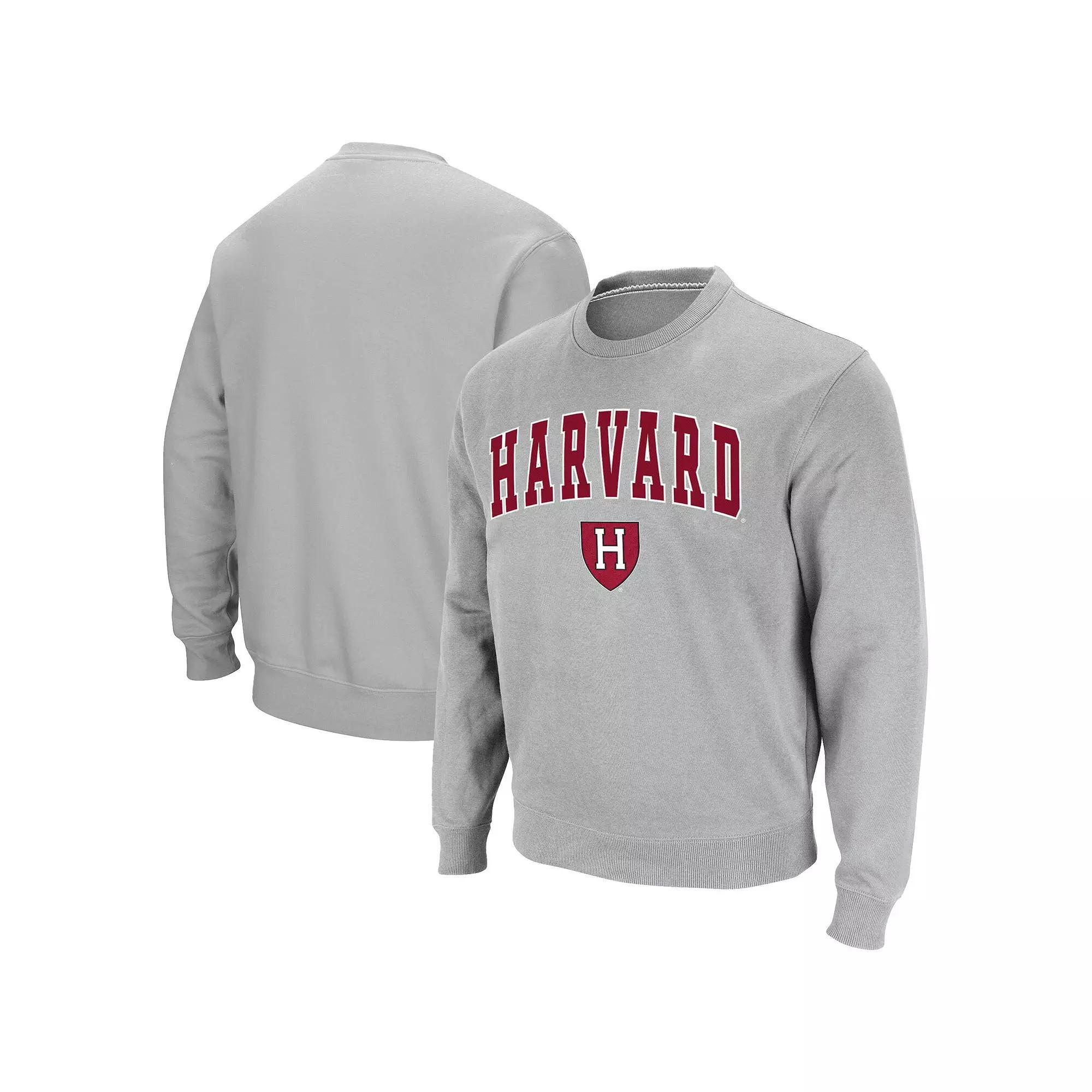 Men's Colosseum Gray Harvard Crimson Team Arch & Logo Tackle Twill Pullover Sweatshirt, Size: 3XL, Har Grey Product Image