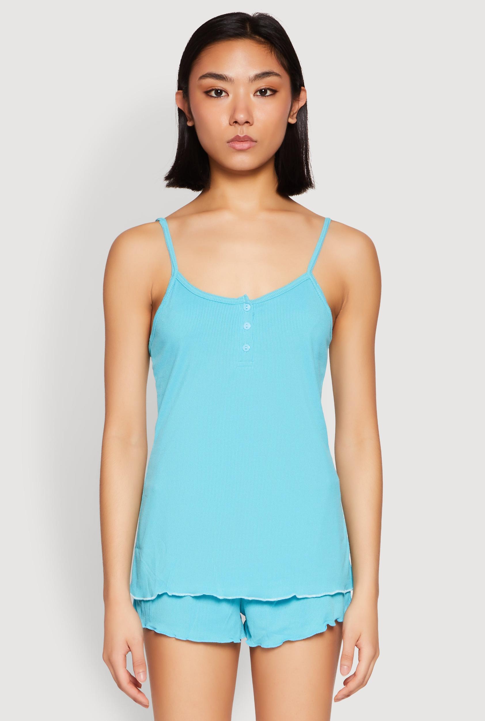 Womens Rib Knit Lettuce Edge Pajama Cami with Shorts Product Image