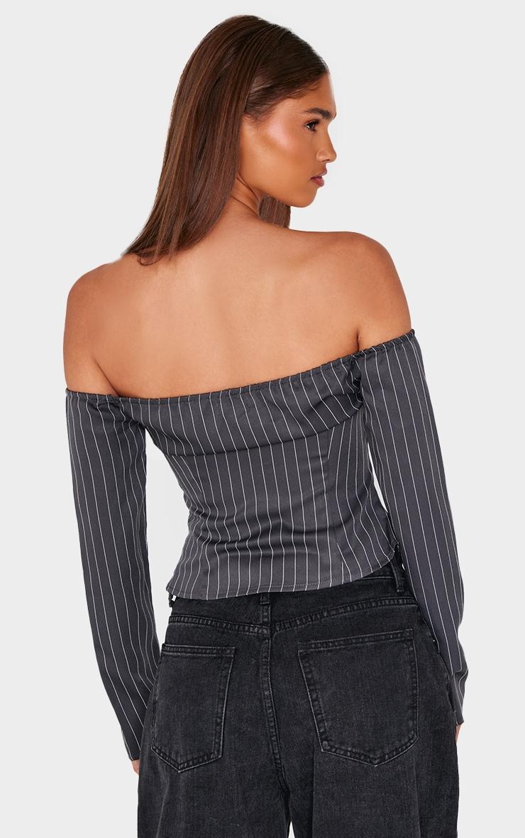 Charcoal Pinstripe Fitted Bardot Shirt Product Image