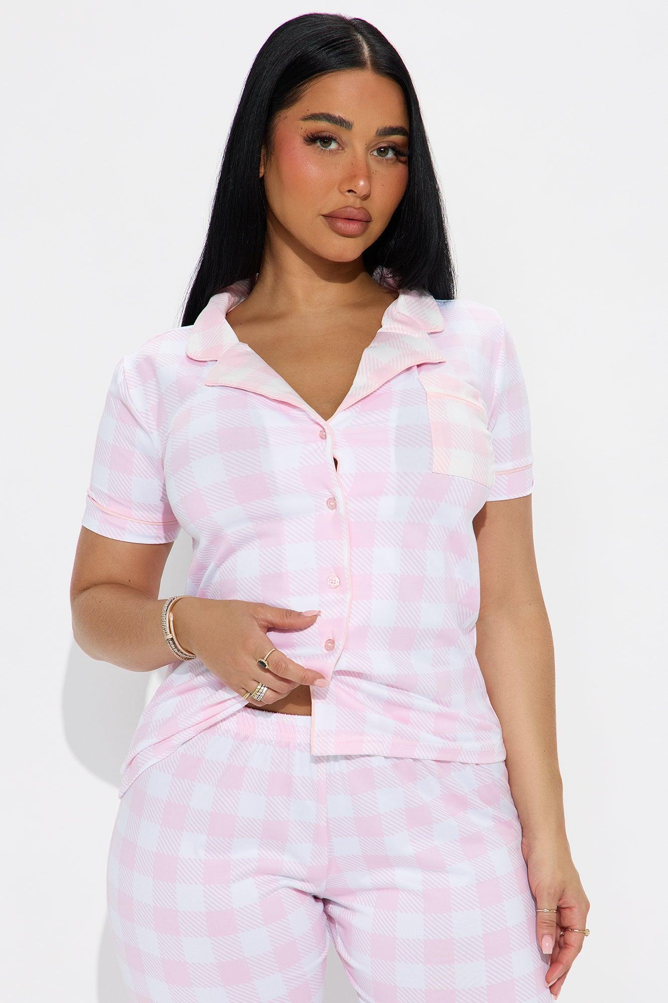 Your Cutie Short Sleeve PJ Pant Set - White/Pink Product Image