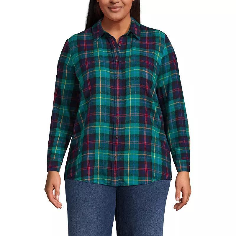 Plus Size Lands' End Plaid Boyfriend Flannel Shirt, Women's, Size: 2XL, Ivory Blue Plaid Product Image