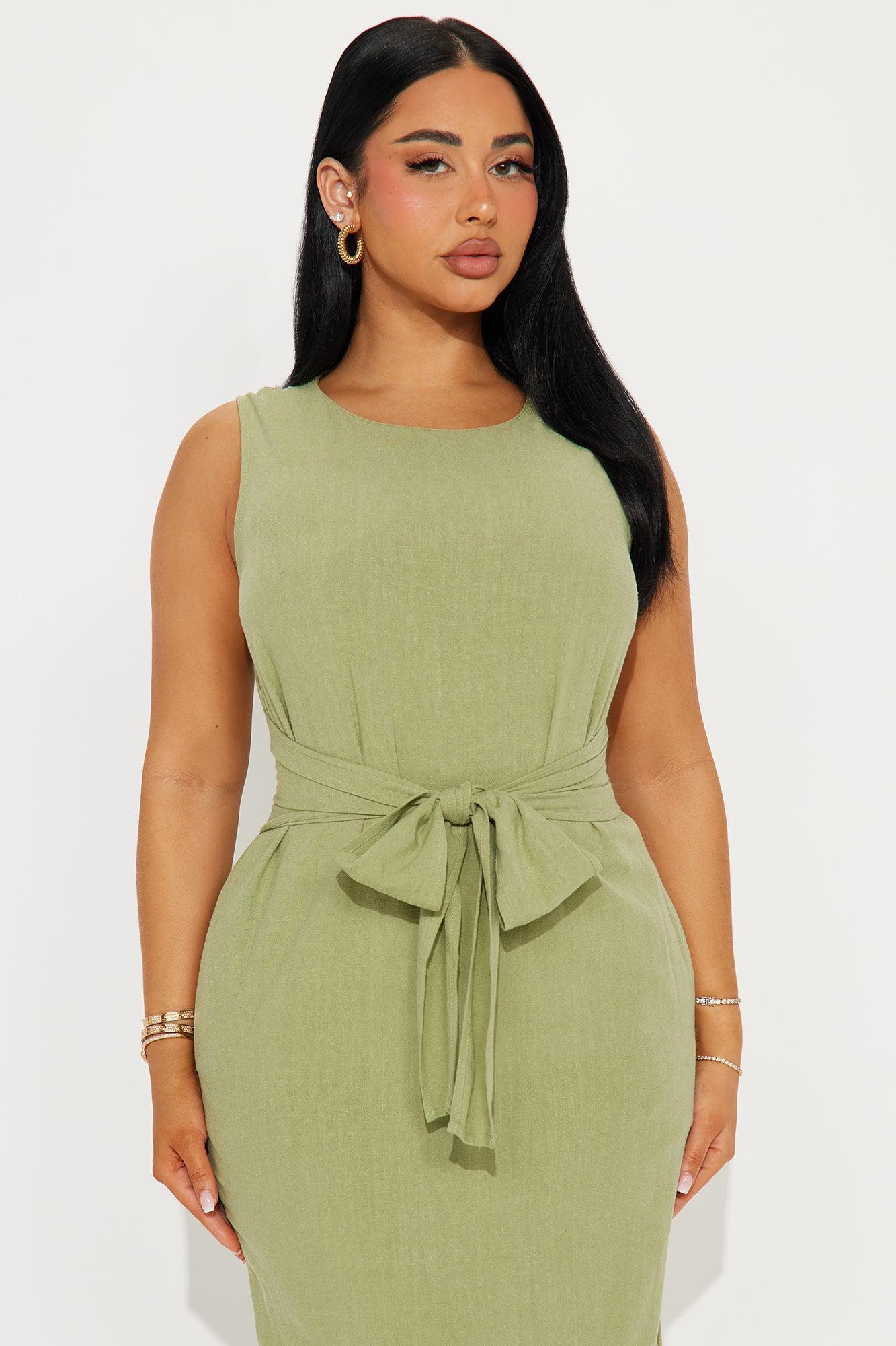 Willa Linen Maxi Dress - Olive Product Image