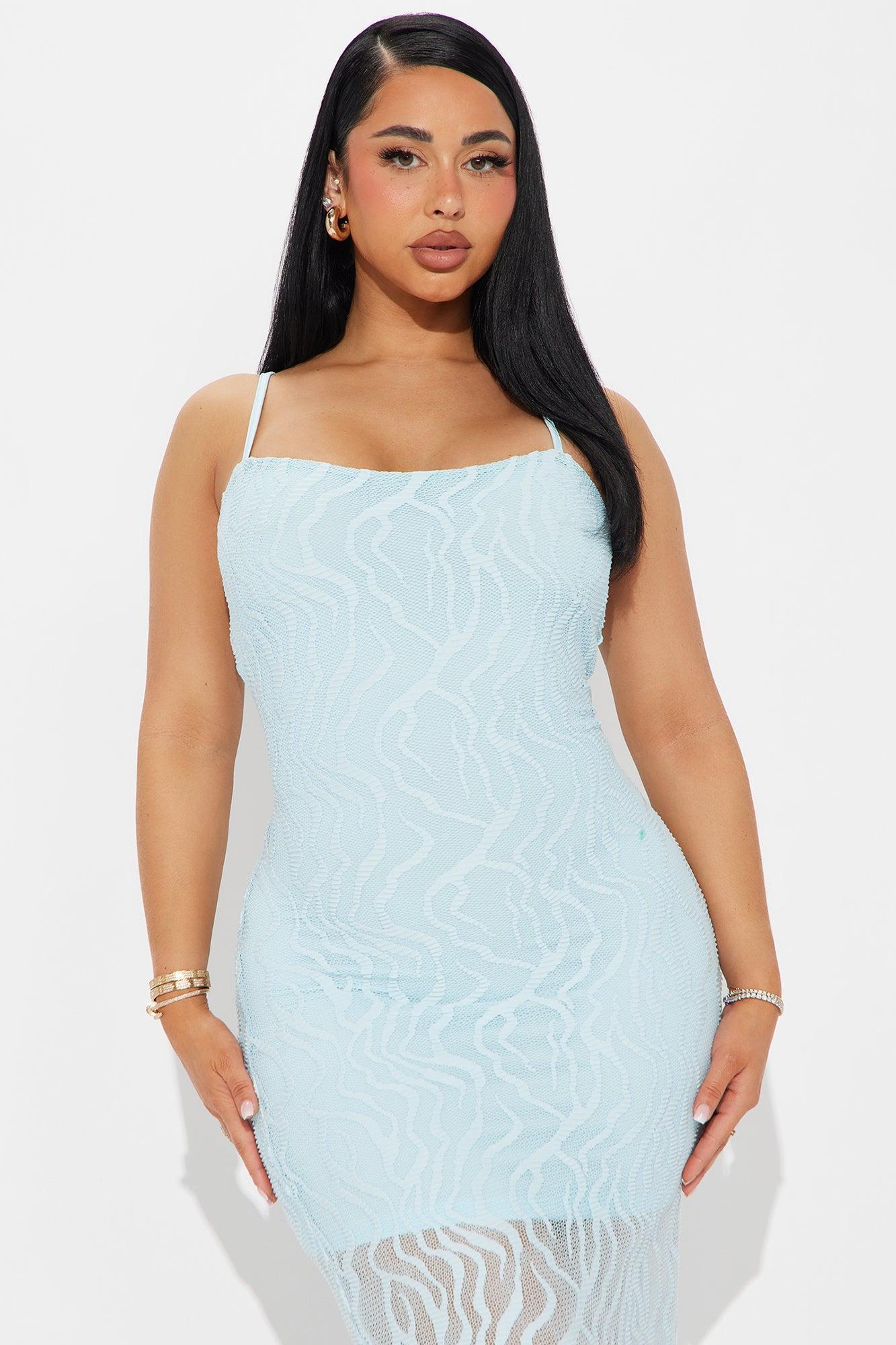 Sheena Mesh Midi Dress - Light Blue Product Image