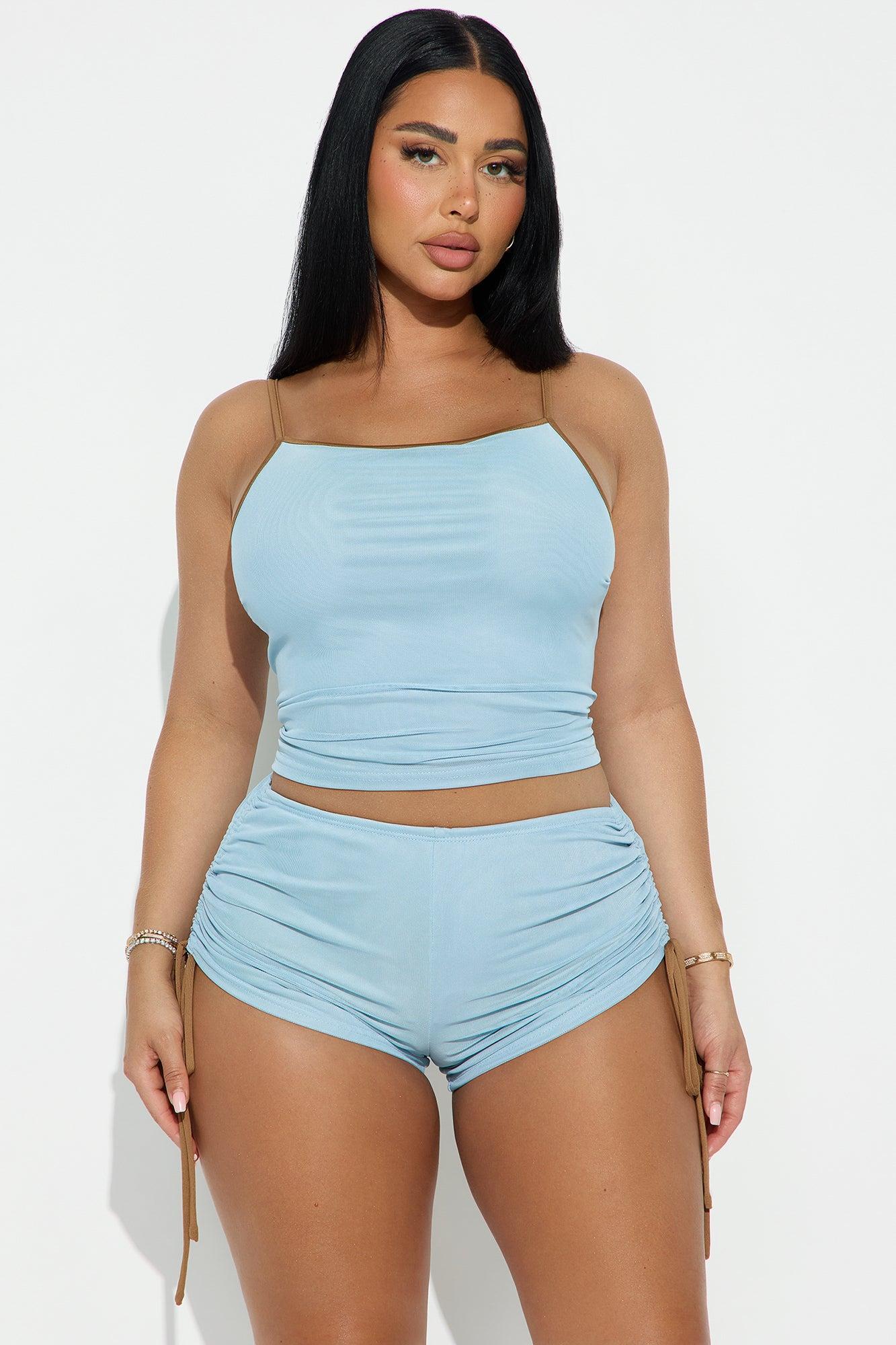 Mya Mesh Booty Shorts Set - Blue Product Image