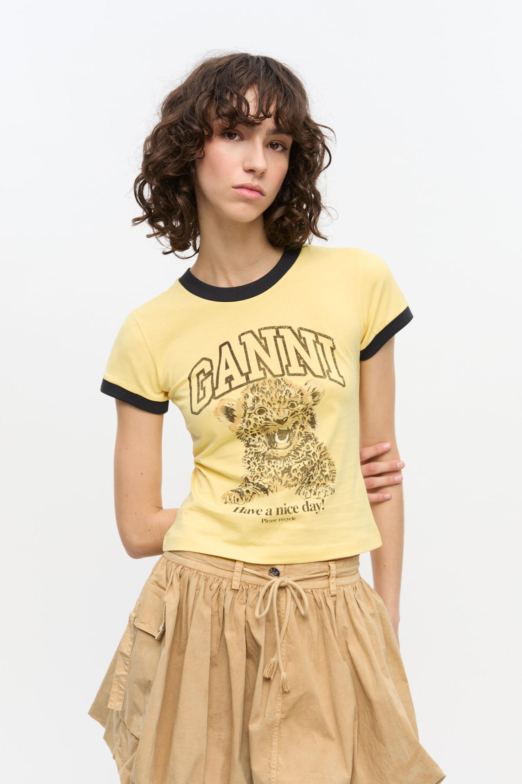 Yellow Basic Jersey Leopard T-shirt Product Image