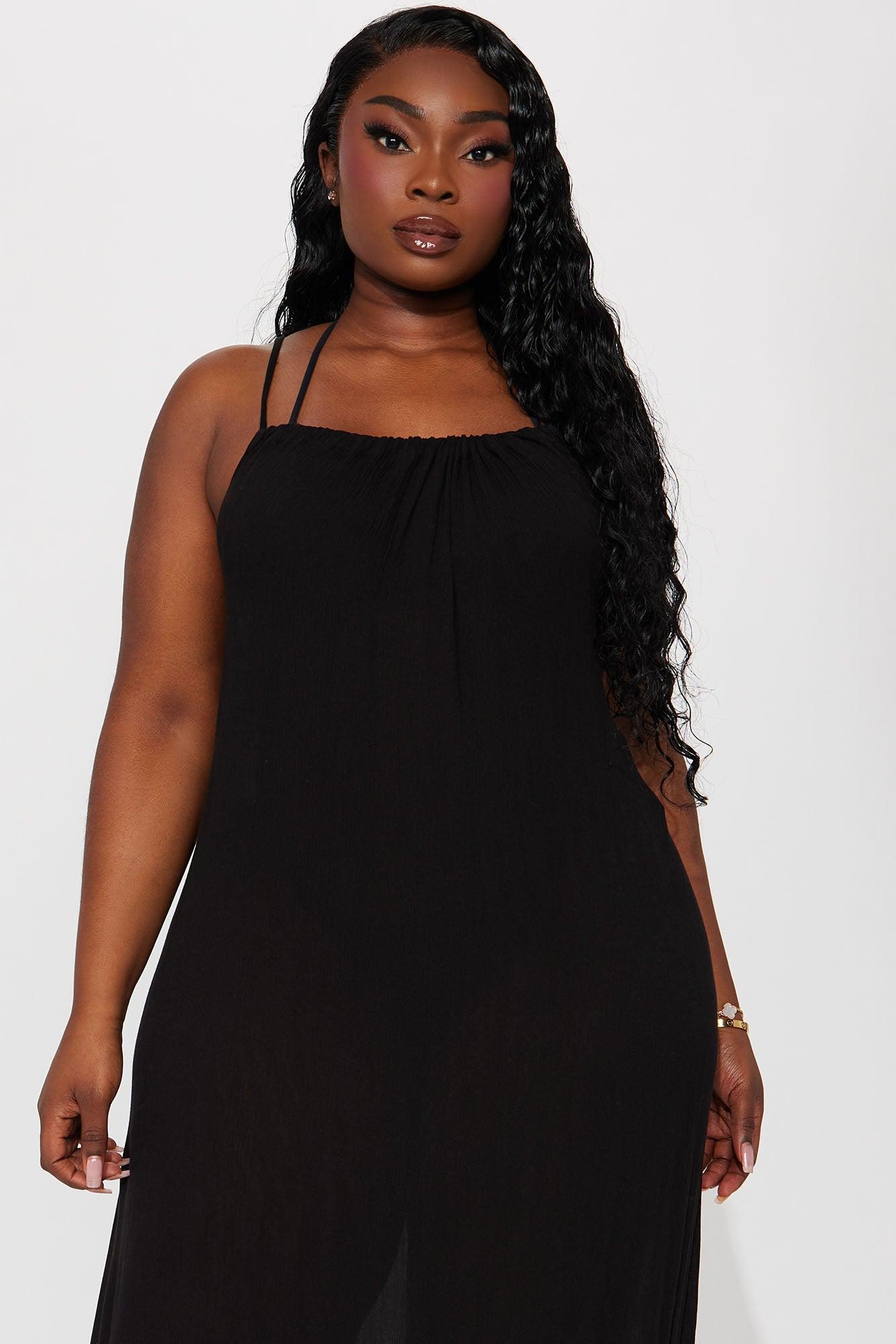 Breezy Nights Linen Swim Cover Up Racerback Dress - Black Product Image