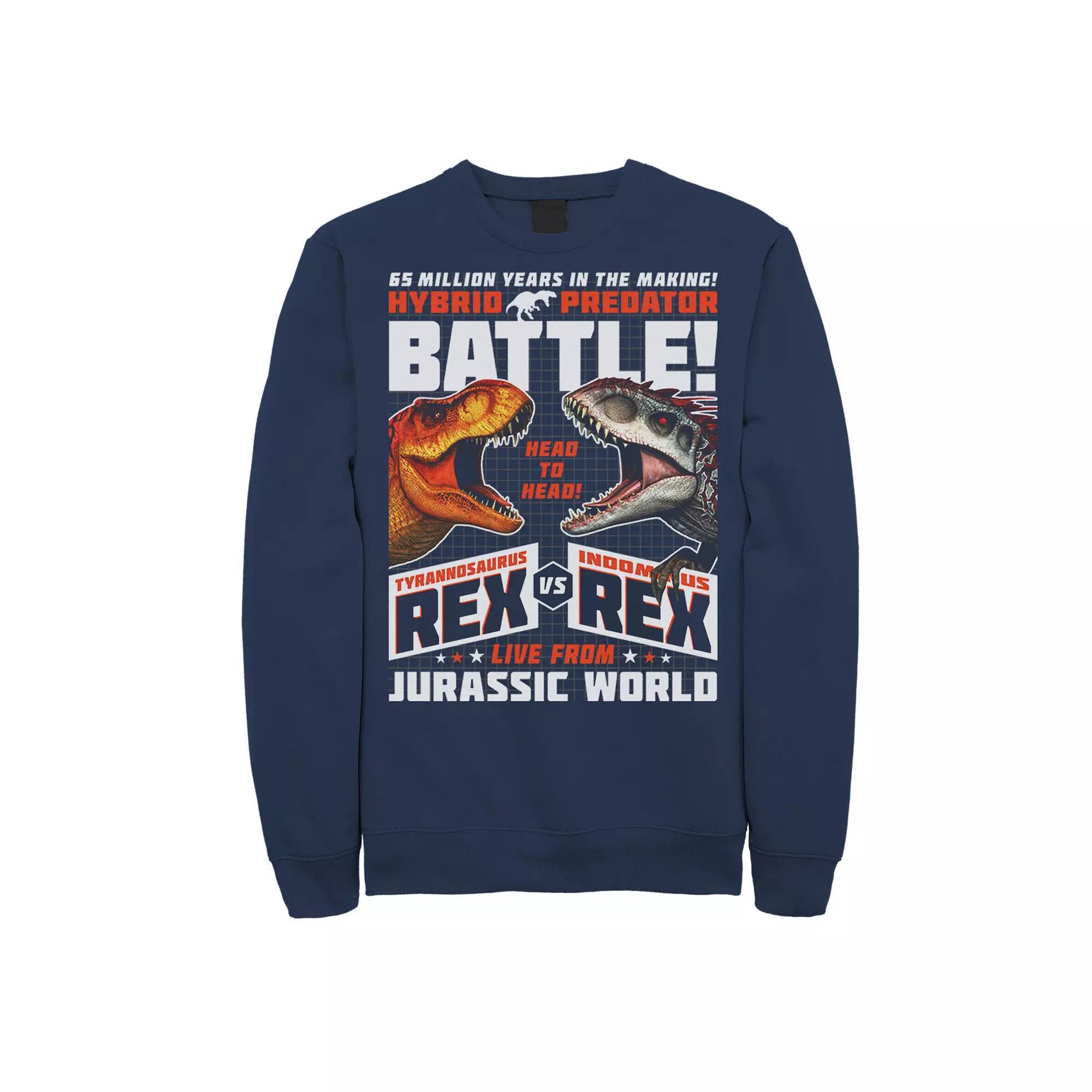 Men's Jurassic World T-Rex VS I-Rex Battle Poster Fleece Graphic Pullover, Size: XL, Blue Product Image