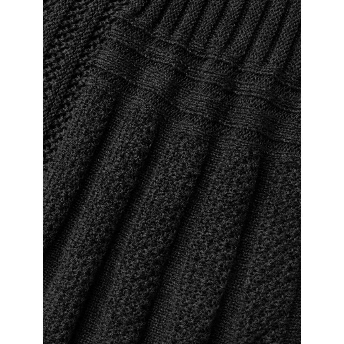 Plus Size Plain Textured Kimono Collar Cardigan Black Women Casual Loose Long Sleeve Everyday Cardigans BloomChic 22-24/3X Product Image